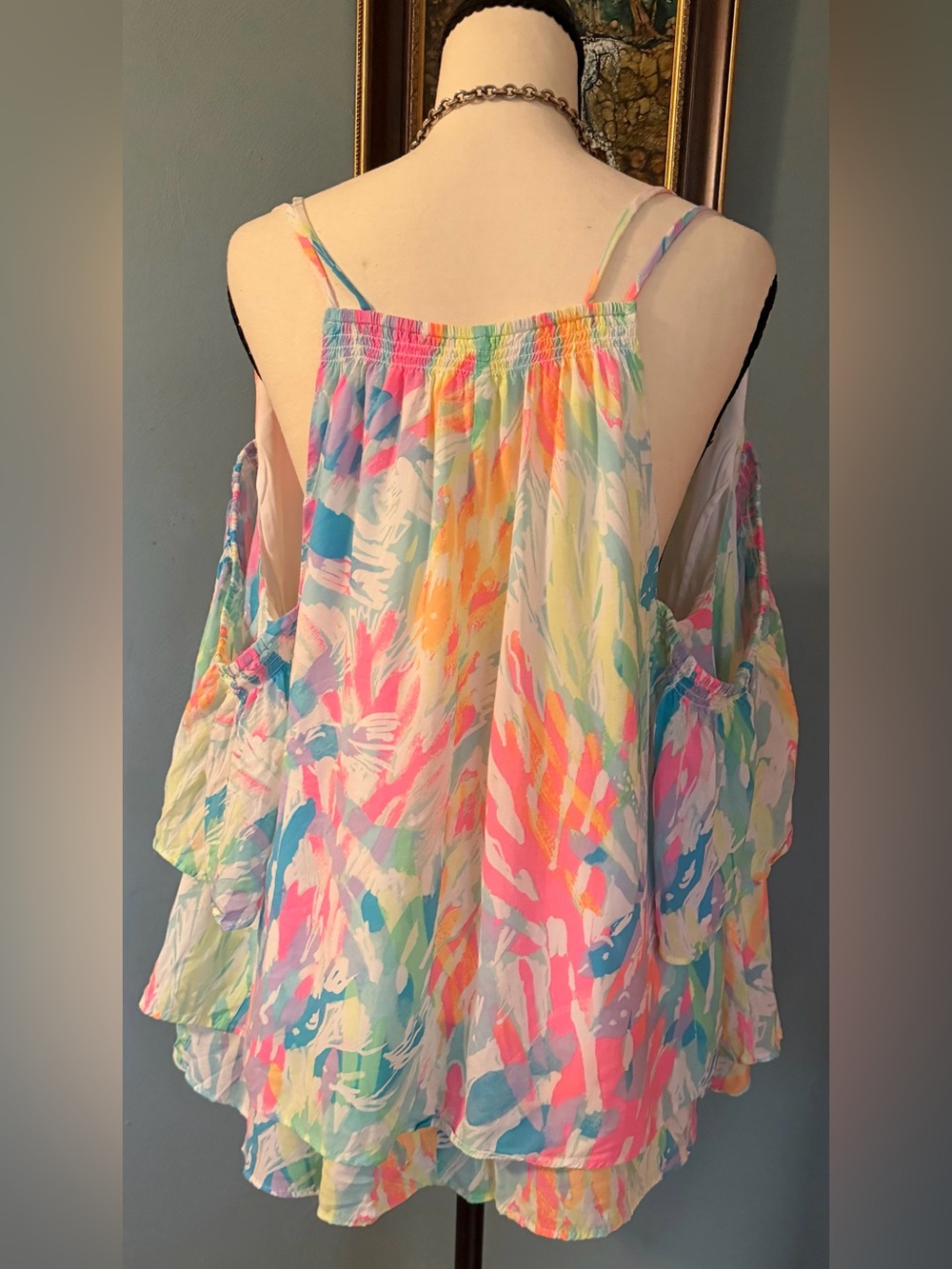 Lilly Pulitzer Bellamie Cold Shoulder Top XL HTF Multi Sparkling Sands Blouse - Picture 3 of 5